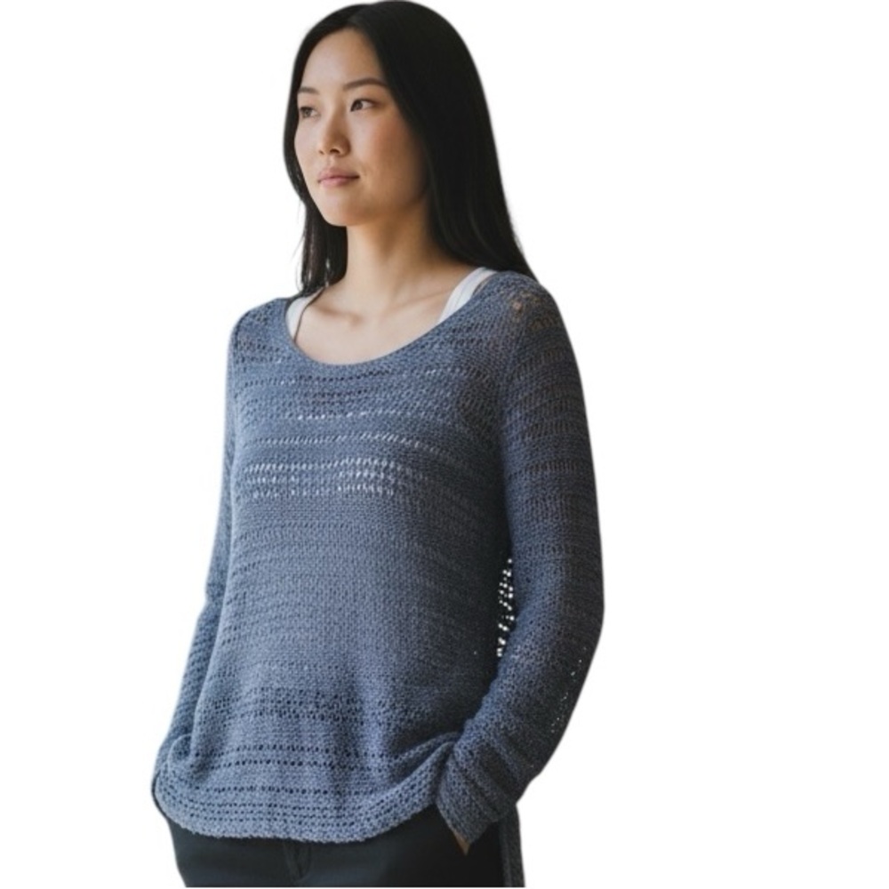 Hollister Women's Blue Large Open Knit Crochet Sweater Lightweight Pullover